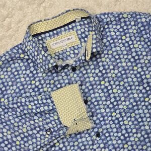 John‎ Lennon Shirt Mens XL Blue Button Up Long Sleeve Flip Cuff Flowers